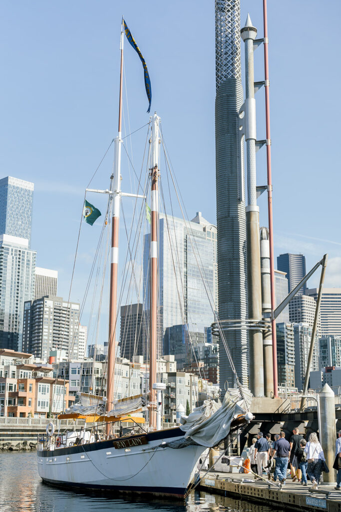 seattle wedding photographer. Sailboat wedding welcome party. washington wedding photographer.