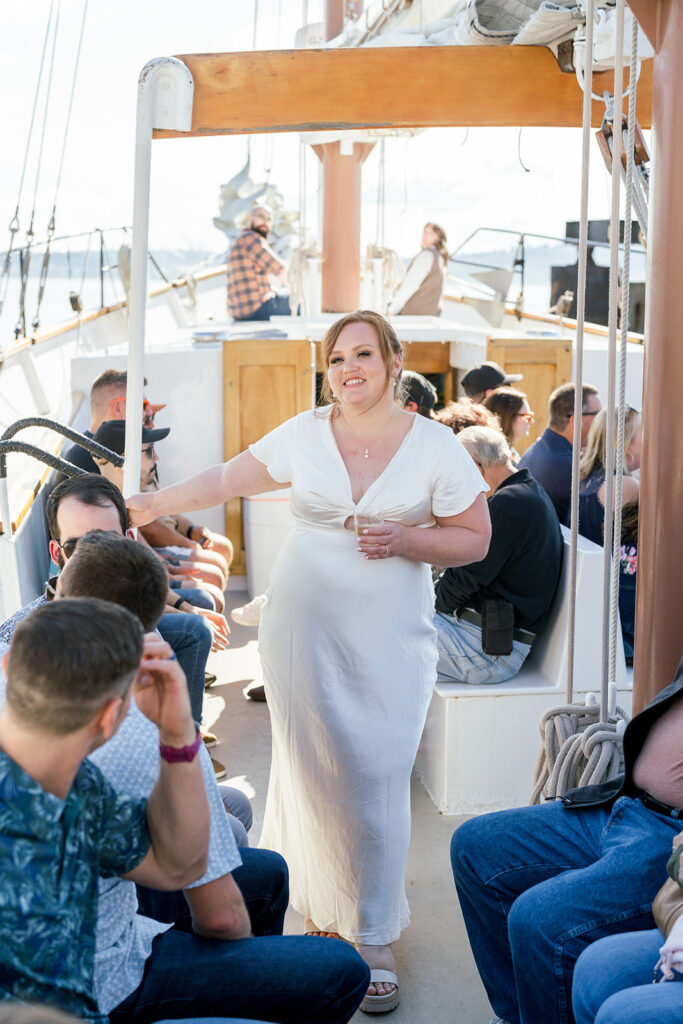 seattle wedding photographer. Sailboat wedding welcome party. washington wedding photographer.