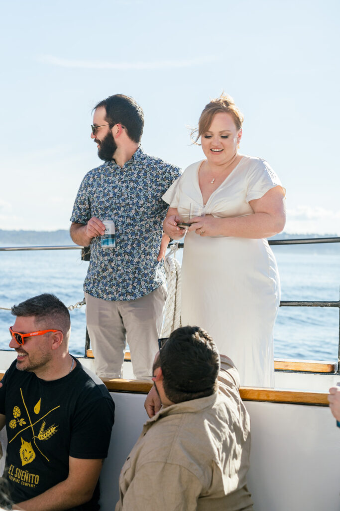 seattle wedding photographer. Sailboat wedding welcome party. washington wedding photographer.